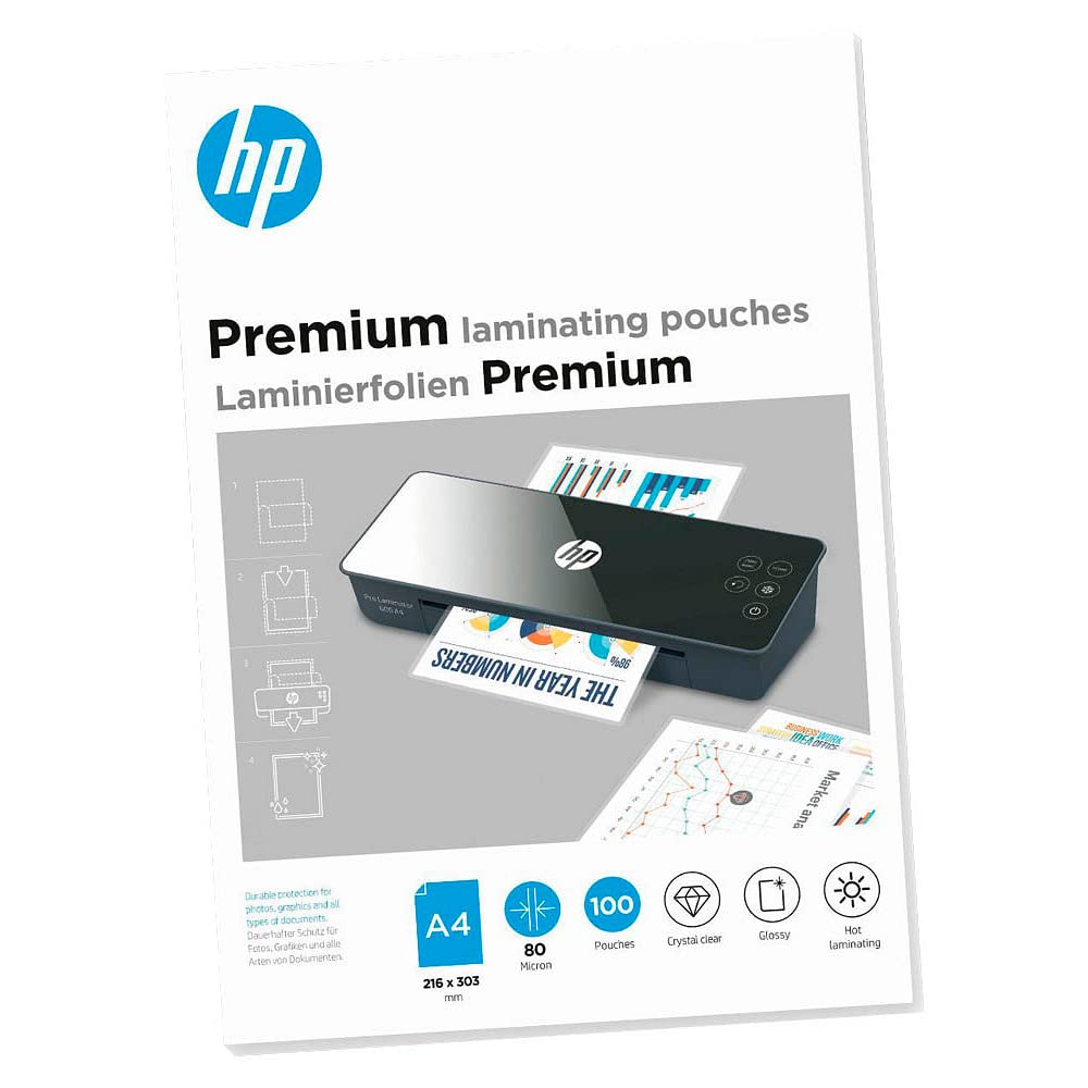 HP Premium Laminating Pouches, A4, 80 Micron, Pack of 100