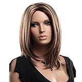 QianBaiHui Charming Straight Wigs for Women Daily Use Natural and Healthy Mixed Medium Length Brown wigs Bob Hairstyle