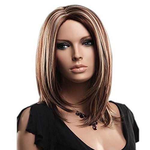 QianBaiHui Charming Straight Wigs for Women Daily Use Natural and Healthy Mixed Medium Length Brown wigs Bob Hairstyle