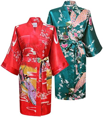 Swhiteme Women's Kimono Robe, Short