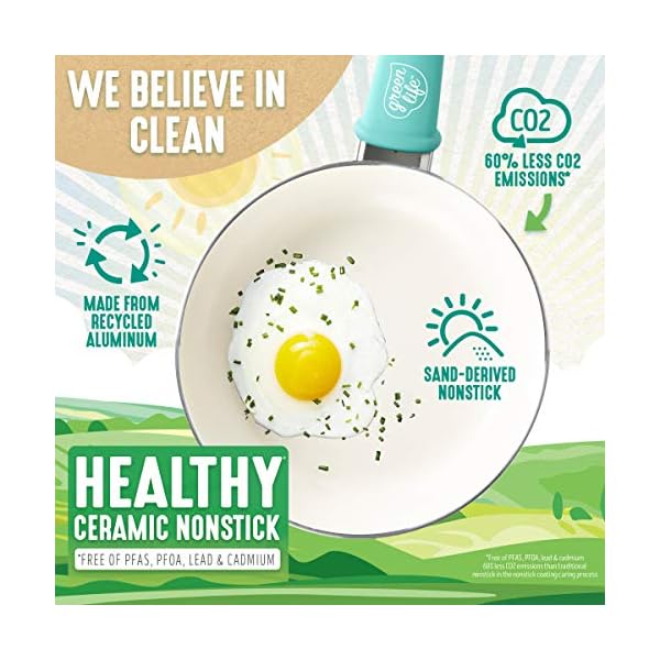 GreenLife Soft Grip Non-Stick 16 Piece Cookware Pots and Pans Set, PFAS Free, Diswasher Safe, Turquoise