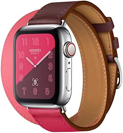 Compatible with Apple Watch Band 42mm/44mm, Multicolor Leather Double Tour Band Replacement Strap for iWatch Series 4,Series 3,Series 2,Series 1,Sport, Edition, Women Girl (Extrรชme/Rose Azalรฉe Swift1