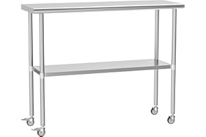 HOCCOT Stainless Steel Prep & Work Table with Adjustable Shelf, with Wheels, Kitchen Island, Commercial Workstations, Utility Table in Kitchen Garage Laundry Room Outdoor BBQ, 18" X 48"