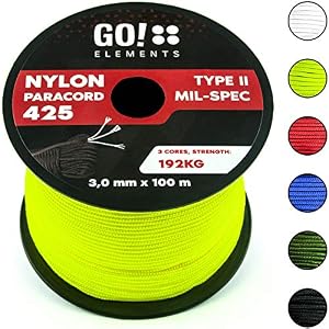 Go!elements 100m Corde Paracorde En Nylon Indéchirable – 3mm Corde Paracord 425 Type Ii Lignes Comme Corde Extérieure, Corde Tout Usage, Corde De Survie – Ligne En Nylon Max. 192kg