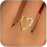 Irregular Hammered Hollow Heart Stackable Ring for Women 925 Sterling Silver Minimalist Stylish LOVE Heart Rings to Daughter Mom 14K Gold Plated Adjustable Open Band Ring Wedding Valentine's Day Jewelry