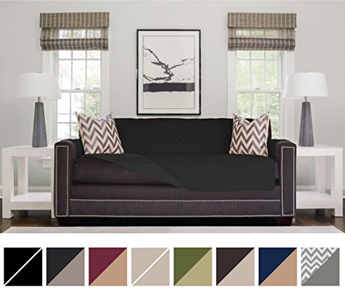 The Original SOFA SHIELD Reversible Couch Slipcover Furniture Protector, 2 Inch Elastic Strap, Machine Washable, Cover Perfect for Pets and Kids, Seat Width Up to 70" (Sofa: Black/Black)