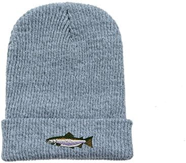 OUOK Rainbow Trout Beanie Gray Winter Woolen Cap - One Fit All Embroid For Adult and Youth