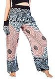 Lofbaz Women's Rose Flower 1 Smocked Waist Harem Pants One Size White
