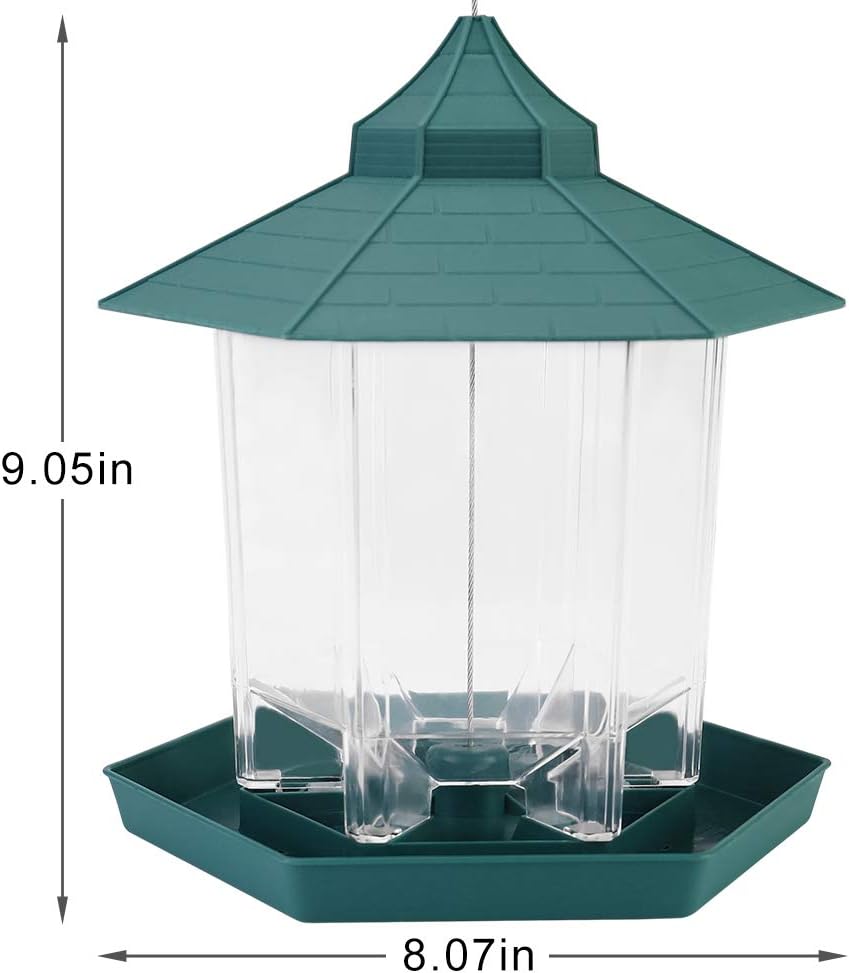 HIPPIH Wild Bird Feeder Hanging for Garden Yard Outside Decoration, Hexagon Shaped with Roof Hanging Panorama Bird Feeders for Mix Seed Blends, Classic Green : Garden & Outdoor
