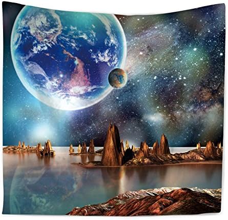 Roslynwood Wall Tapestry Hanging, Planet with Earth Moon and Mountains – Light-Weight Polyester Fabric Wall Decor Galaxy#4