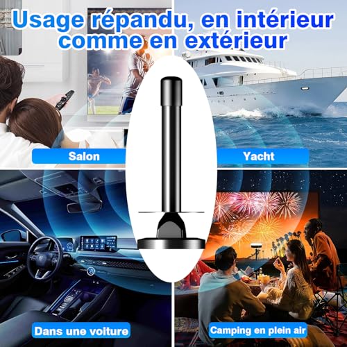 Antenne TV Intérieure TNT HD Amplificateur Signal Gain Élevé VHF/UHF Base Magnétique Réception 360° Compatible DVB-T2 Smart TV 4K Full HD 1080P Câble Coaxial 5m Anti-Interférences 4G/5G