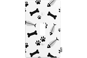 Pznen Animal Footprint 1-Gang Toggle Wall Plate Standard Size Single Toggle Switch Cover Dog Paw And Bone Cat Paw And Fish Bones Light Switch Cover for Boys Girls Nursery