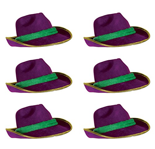 Beistle 60745 6-Pack Mardi gras Vel-Felt Fedora