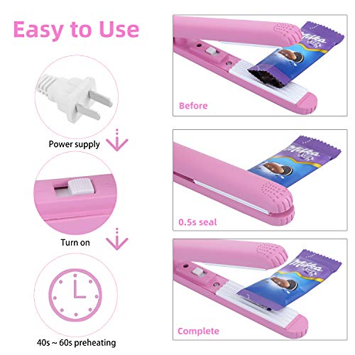 KARIDGE Mini Handheld Heat Bag Sealer for Airtight Food Storage Saver, Portable Hand Pressure Sealing Machine with 45 inches Cable, Reseal Potato Chip Snack Bags, Household Appliances for Kitchen - Pink