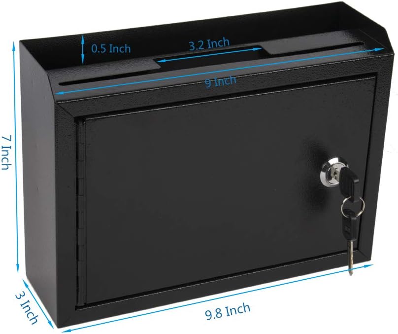 KYODOLED Suggestion Box with Lock, Locking Mailbox, Key Drop Box, Wall Mounted Mail Box, Safe Lock Box, Ballot Box, Donation Box 9.8" W x 3" D x 7" H, Black : Office Products