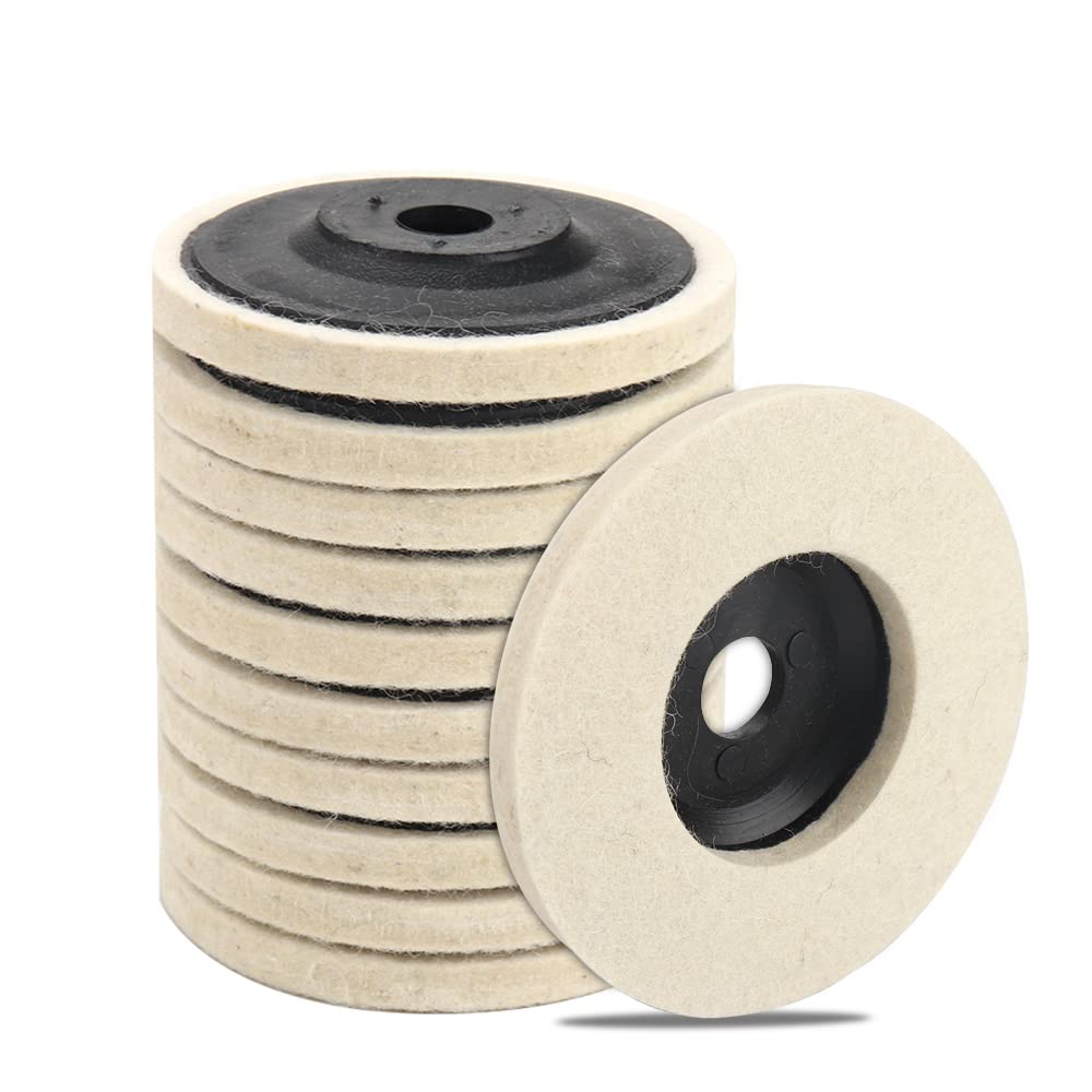 SI FANG 10Pcs Fine Wool Felt Polishing Wheel Angle Grinder Discs, 100mm 4in Buffing Pads for Compound Polishing Cleaning, Ceramic Glass Stainless Steel Metal