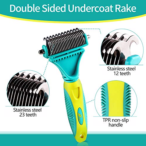 Netzu Pet Grooming Dematting Brush Set, 3-in-1 Large Pet Comb Deshedding Tool for Long Hair Pets with 2 Sided Professional Grooming Rake, Comes with Pouch Bag.