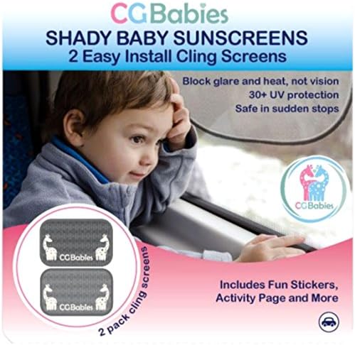 CBG Car Sun Shade Bundle (2 pack) for Side and Rear Windows Blocks 96% UV Rays To Protect Kids and Pets, Durable, Safe, Easy On/Off, Plus Stickers, Activity and EBook –