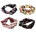 DRESHOW 4 Pack Headbands Vintage Elastic Printed Head Wrap Stretchy Moisture Hairband Twisted Cute Hair Accessories, Black, Navy, Pink, Yellow, One Size