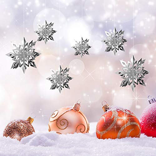 JOLLYSTYLE 12PCS Christmas Snowflake Hanging Decorations - Holiday/New Year/Winter Wonderland Party Supplies Favors 3D Glitter Large White Snowflakes