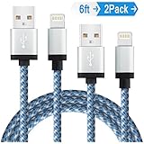 Elktry iPhone Lightning Charger Cable 2Pack 6ft Durable Nylon Braided Sync Wire Fast Lightning Charging Data Transfer Cord for iPhone X 8 8 Plus 7 7 Plus 6 6s Plus SE 5 5S 5C iPad iPod (Blue White)
