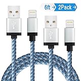 Elktry, iPhone Charger Cable 2Pack 6FT Durable Nylon Braided Sync Wire Fast Lightning Charging Data Transfer Cord for iPhone7 7plus 6 6s 6plus 6splus SE 5s 5c 7 iPad Pro Air iPod (White Blue)