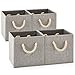 EZOWare Set of 4 Foldable Fabric Storage Bin with Cotton Rope Handle, Collapsible Resistant Basket Box Organizer for Nursery, Closet, and More – (10.5x11x10.5 inch) (Gray/Gray)