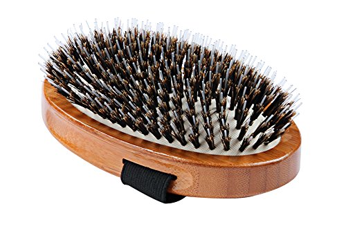 Bass Brushes | Luxury Grade Pet Brush | Shine & Condition | 100% Pure Premium Natural Bristle+Single Nylon Pin | Large Palm Design | Natural Bamboo Handle | Solid Finish | Bass Brushes Model A7-DB