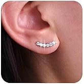Aneneiceera Vintage Crystal Ear Climber Earrings Gold Rhinestone Crawler Earrings Tiny Cluster Cz Stud Earrings Minimalist Crawlers Earrings Jewelry for Women