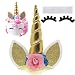 Palksky Handmade Gold Unicorn Birthday Cake Toppers Set. Unicorn Horn, Ears and Flowers Set. Unicorn Party Decoration for Baby Shower，Wedding and Birthday Party primary