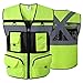 JKSafety 10 Pockets Class 2 High Visible Reflective Safety Vest Zipper Front Large Back Pockets Breathable and Mesh Lining (X-Large, Yellow Black)