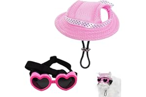 Dog Sun Protection Set, Baseball Cap with Ear Holes, Sunglasses, Visor Sunbonnet, UV Protection for Small Dogs and Puppies (M