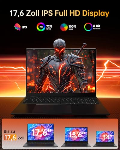 jumper Laptop 17.6 inch, Celeron Quad Core, 16GB RAM 512GB SSD + 128GB eMMC, 100% sRGB FHD Display, Includes Office 365, QWERTZ Luminous Keyboard, 7000mAh, Notebook for Students and Businesses | 100% sRGB FHD display, includes Office 365, QWERTZ luminous keyboard, 7000 mAh, notebook for students and companies