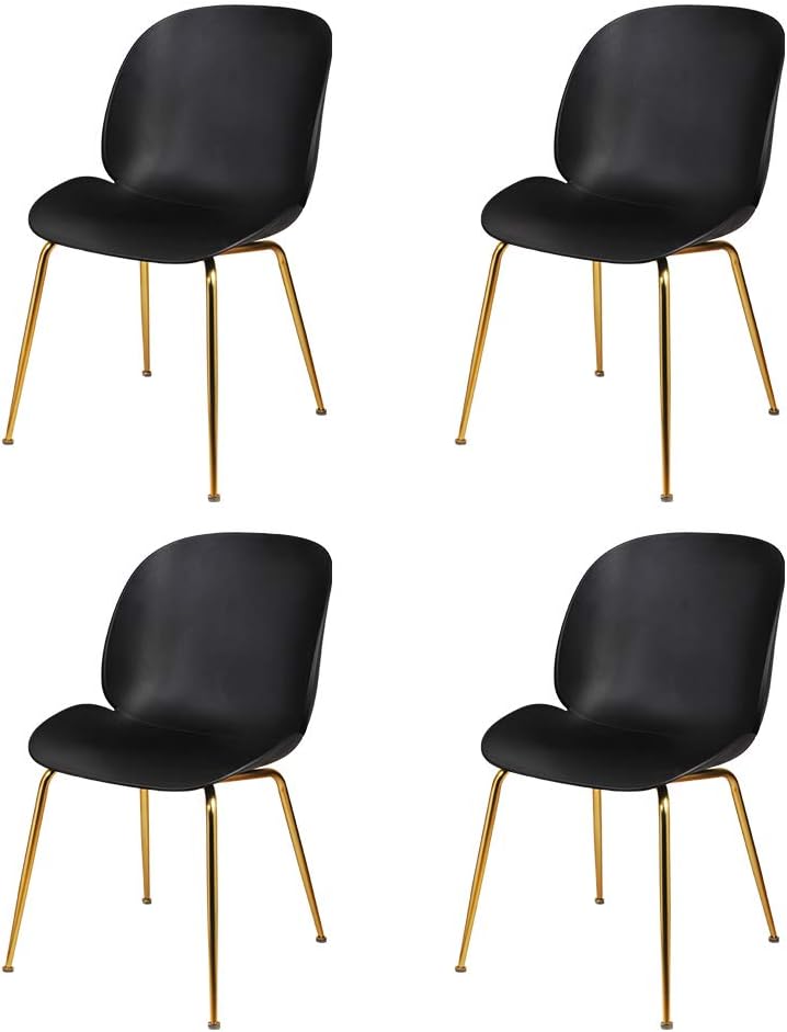 GIA Dining Chair, 4-Pack, Black Plastic Seat/Gold