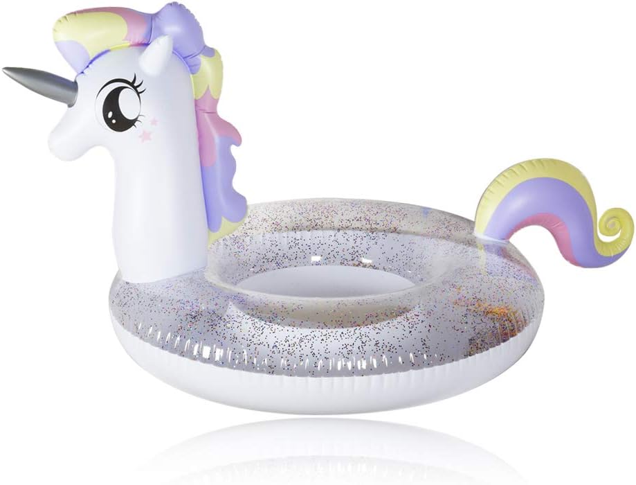 HAHAone 2019 unicorn pool float with Glitter Inside. inflatable raft, beach floaties, swimming pool floats, large pool tube for adults & kids