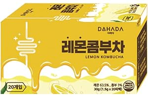 GYEONGNAM TRADING INC. Dahada Lemon Kombucha Refreshing Citrus Ice Tea (Consumed as Ice Tea Only) (20 Tea Bags), Fruit Tea, Caffeine-Free, Healthy, Herbal Tea