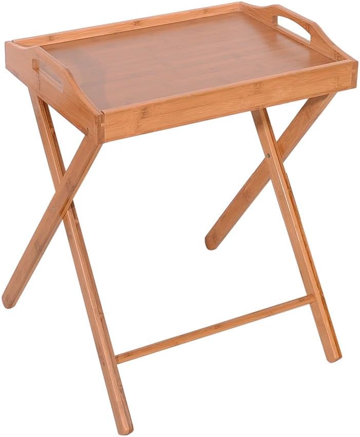 veryke Bamboo Folding Dining Table Multifunctional Freestanding TV Trays Laptop Desk Snack Table with 2 Handles for Eating, Reading, Watching TV, Working
