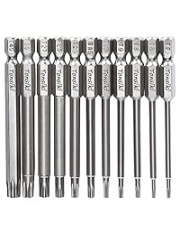 Tonsiki - Juego de brocas para taladro y destornillador con cabezales tipo Security Torx S2 de acero, longitud de 3 pulgadas, vástago hexagonal T6-T40, 1 4 pulgadas, 11 piezas