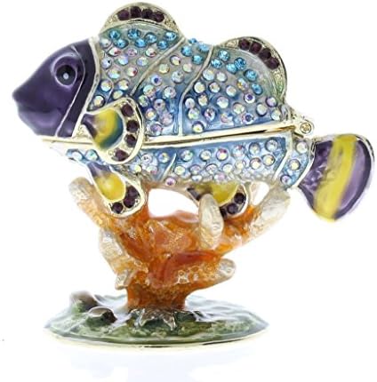 Ciel Collectables 1013651 Fish on Coral Branch Trinket Box with Hand Set, 2.25" x 2.25" x 1.50"