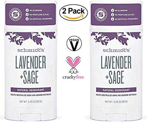 Schmidt's Deodorant Stick Lavender + Sage 3.25 oz (Pack of 2) - Free of Aluminum, Vegan, Natural and Cruelty-Free