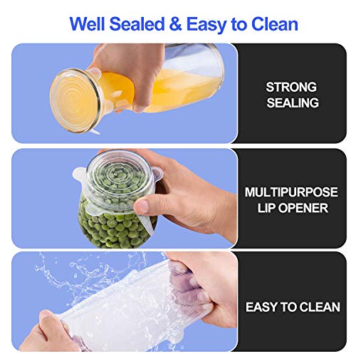 Tiumso Silicone Stretch Lids, Reusable Durable and Expandable Lids, Silicone Covers for Fresh Food & Leftovers, Eco-friendly Stretch for Container, Bowl and Cup in Dishwasher (12, blue+white) - Thumbnail 5