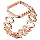 ANCOOL Fitbit Blaze Band with Frame Elliptical Style Link Bracelet Stainless Steel Metal Watch Band for Fitbit Blaze-Rose Gold