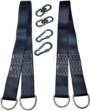 Companion Play Heavy Duty Tree &amp; Patio Swing Straps for Hammocks, Swings, Benches, Tires, Disc &amp; Web Swings, 2 Free Carabiners &amp; Rotating Eye Loops, Set of 2 (Black)