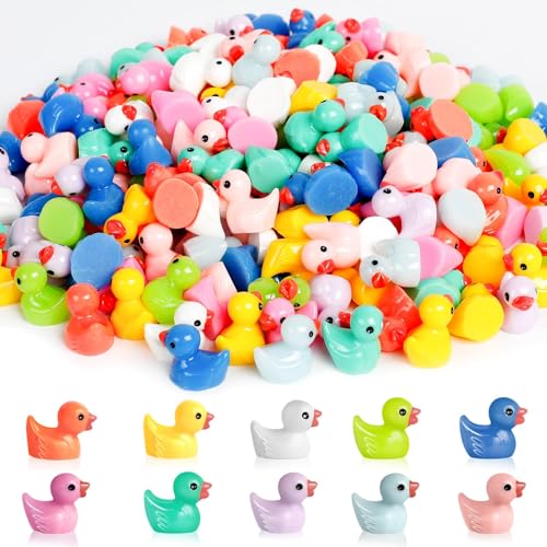 AiQInu 100Pcs Mini Duck Resin 10 Colors 1.5x1.8cm Mini Bath Ducks Mini Duck Figurines for Aquarium Garden Landscape