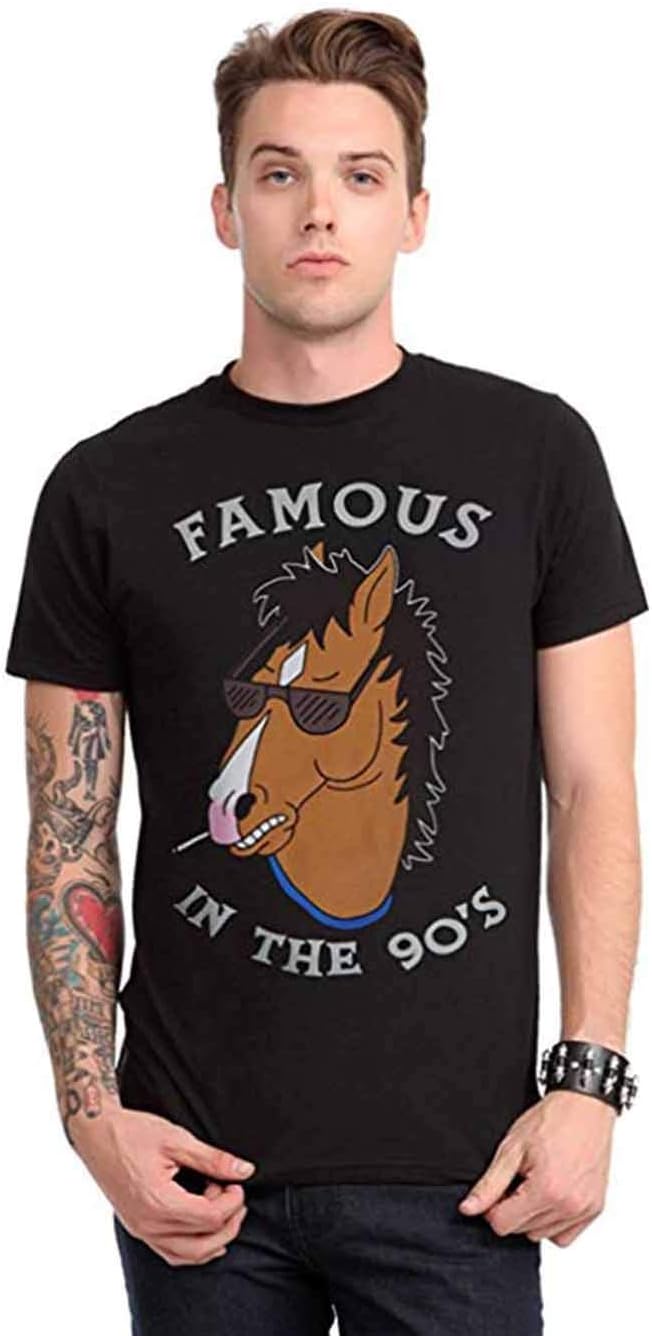 Wopson Men's Black BoJack Horseman Famous in The 90's T-Shirt