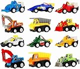 Pull Back Vehicles - Assorted Construction Vehicles and Racer Cars Toy, Die Cast Vehicle Truck Mini Car Toy Play Set For Kids Birthday Game, Party Favors, Classrooms Rewards (12 Pcs )