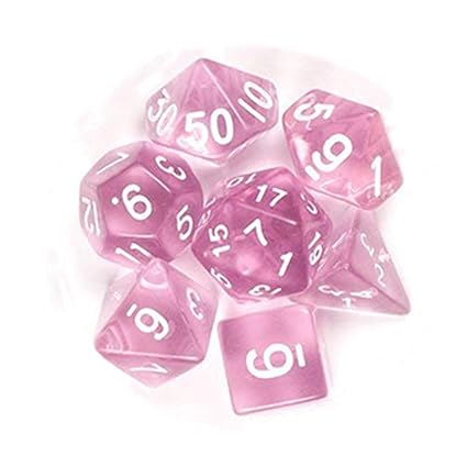 Thboxes 7Pcs/Set Translucent Polyhedral Dice Set for Dungeons Dragons Pathfinder D&D RPG (D4 D6 D8 D10 D12 D20 D%) Pink