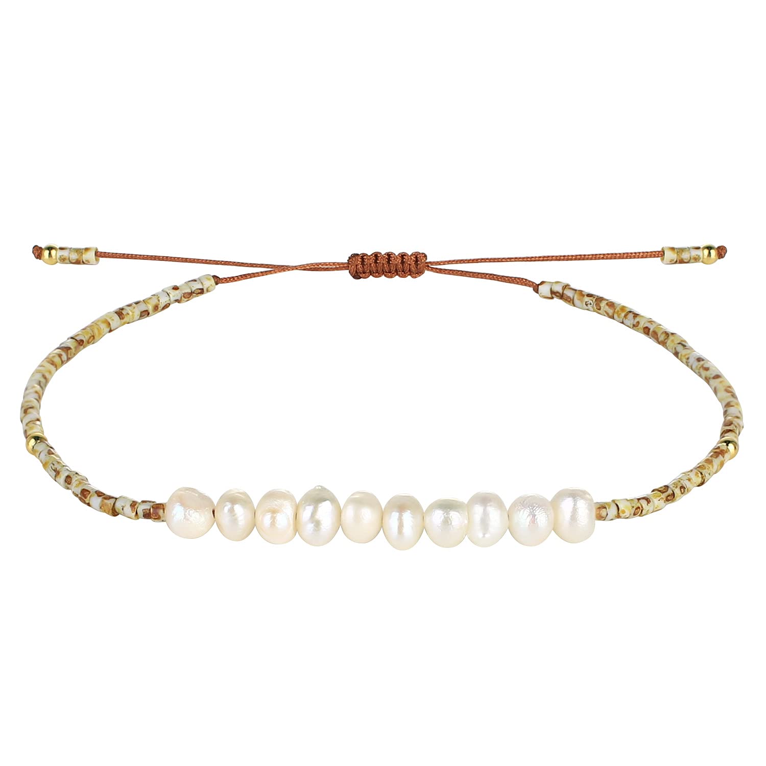 KELITCH Natural Shell Pearl Beaded Bracelets Women Friendship Bracelets Miyuki Beads Bracelets (Beige X)