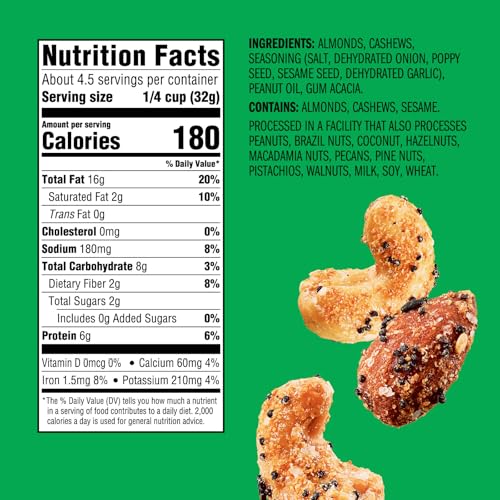 EMERALD NUTS ABSOLUTELY EVERYTHING ALMONDS & CASHEWS (1-PACK) | 5OZ RESEALABLE BAG | PLANT-BASED PROTEIN, KOSHER DAIRY CERTIFIED, NON-GMO | CONTAINS NO ARTIFICIAL PRESERVATIVES, FLAVORS OR SYNTHETIC COLORS