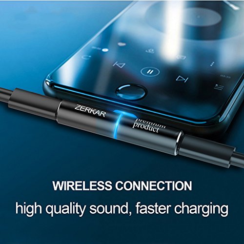 ZERKAR iPhone 7 Adapter & Splitter, 2 in 1 Dual Lightning Headphone Audio & Charge Adapter for iPhone 7 / 7 Plus, iPhone 8 / 8 Plus, iPhone X (Black)